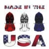 Three pairs of shoes with 'Made in the USA' text.