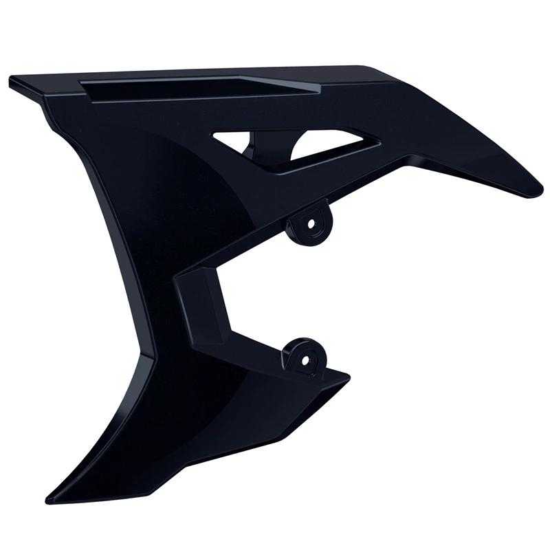 Black motorcycle rear fender extension with mounting points.