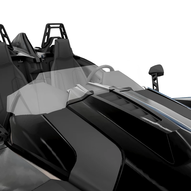 Close-up of a modern black sports car's front and windshield.