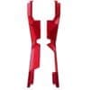 Red, angular plastic or metal frame component with cutouts.