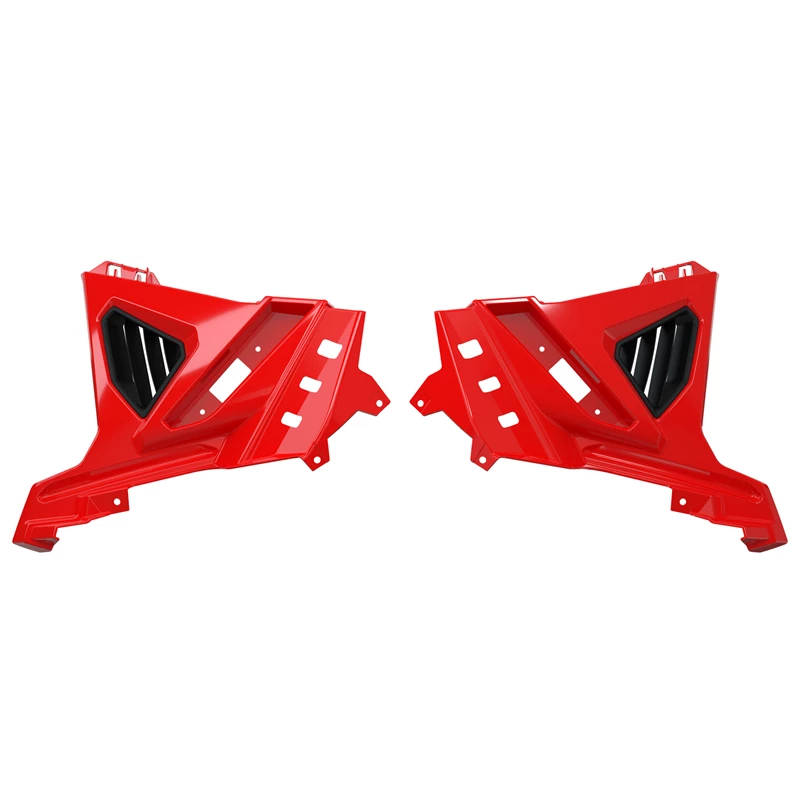 2884605-293_alt1 Pair of red plastic motorcycle fairing side panels with black vents.