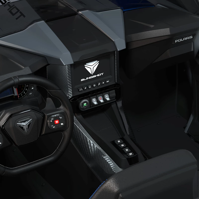 Modern car interior featuring a digital dashboard and sleek center console.