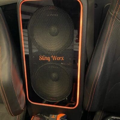 Black and orange Sling Worx speaker