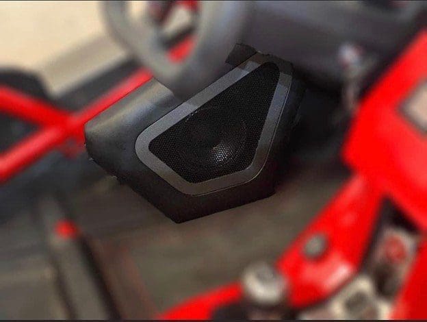 Black and red car interiors with a speaker