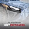 Close-up of a custom car part with easy installation text.