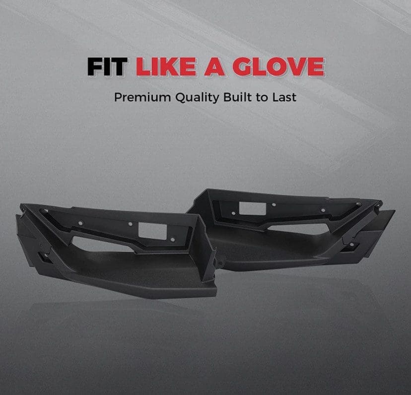 Two black automotive parts displayed with tagline 'Fit Like a Glove'.