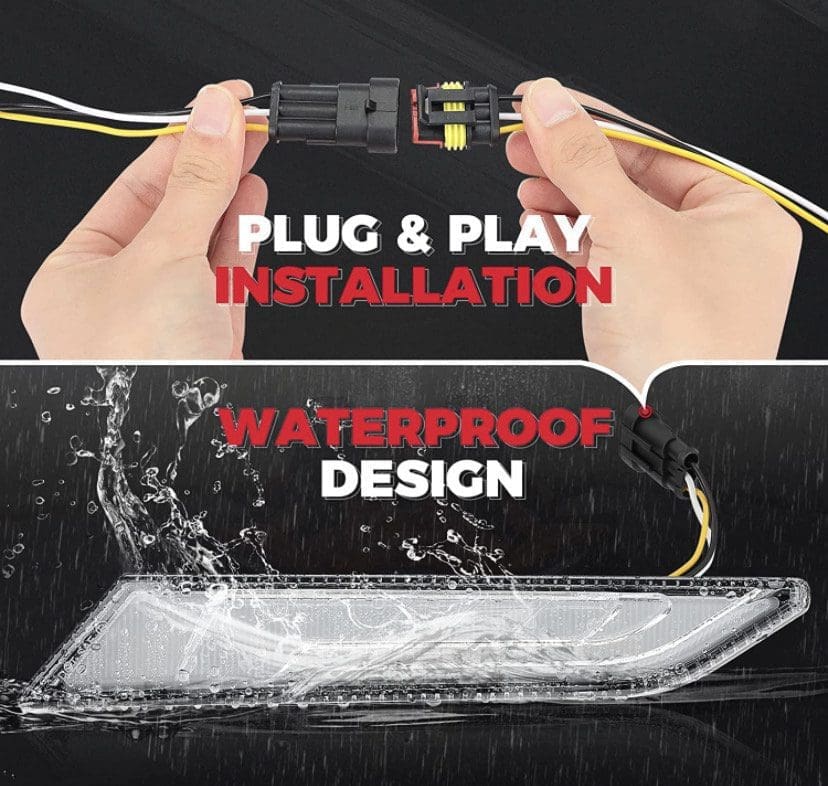 Hands showing plug & play installation with waterproof design demonstration.
