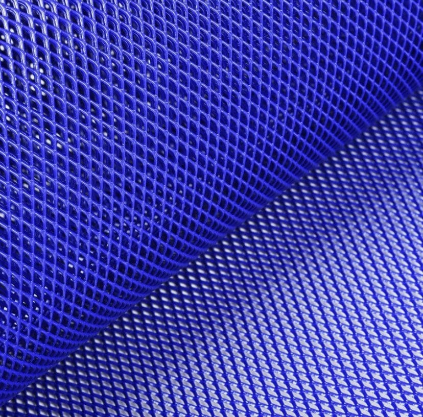 Close-up of textured blue mesh fabric.