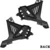 IMG_4655 Pair of black plastic automotive mounting brackets labeled 'BACK'.