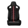 Black racing car seat with red stripe.