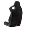 Black ergonomic racing seat with a cutout and red accent.
