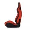 Ergonomic red and black gaming chair seat with sleek design.