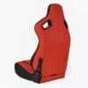 Red and black racing-style car seat with ergonomic design.