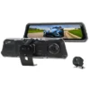Car rearview mirror dash cam with a small rear camera attached.