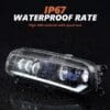 Waterproof LED headlight with IP67 rating and high ABS material.