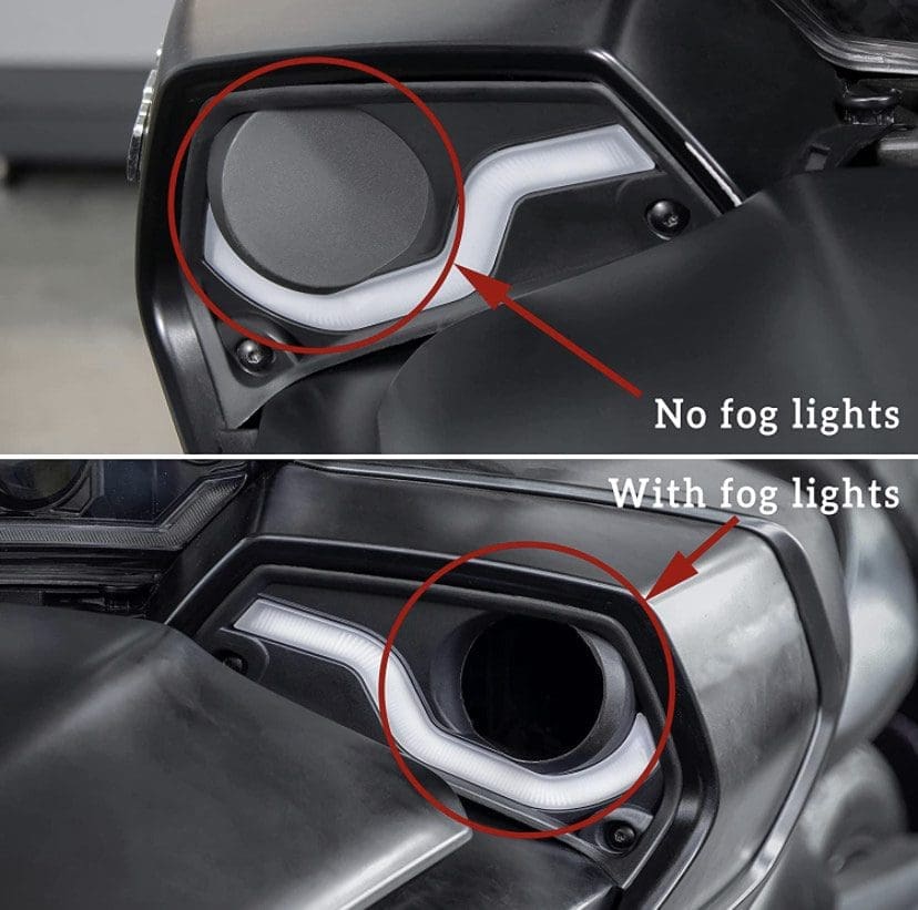 Comparison of car speaker holes with and without lights.
