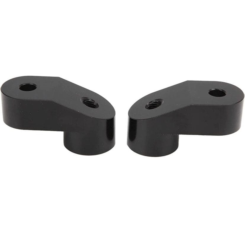 Two black metal brackets with screw holes on a white background.