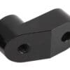 Black metal bracket with threaded and smooth holes.