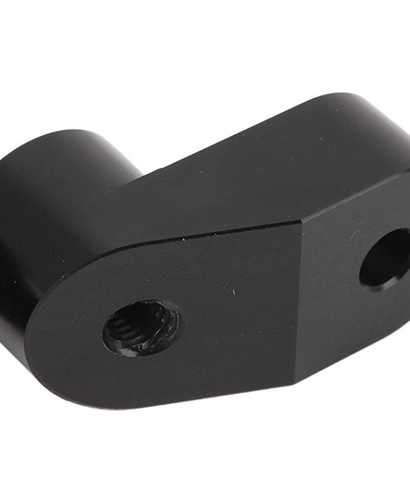 Black metal bracket with threaded and smooth holes.