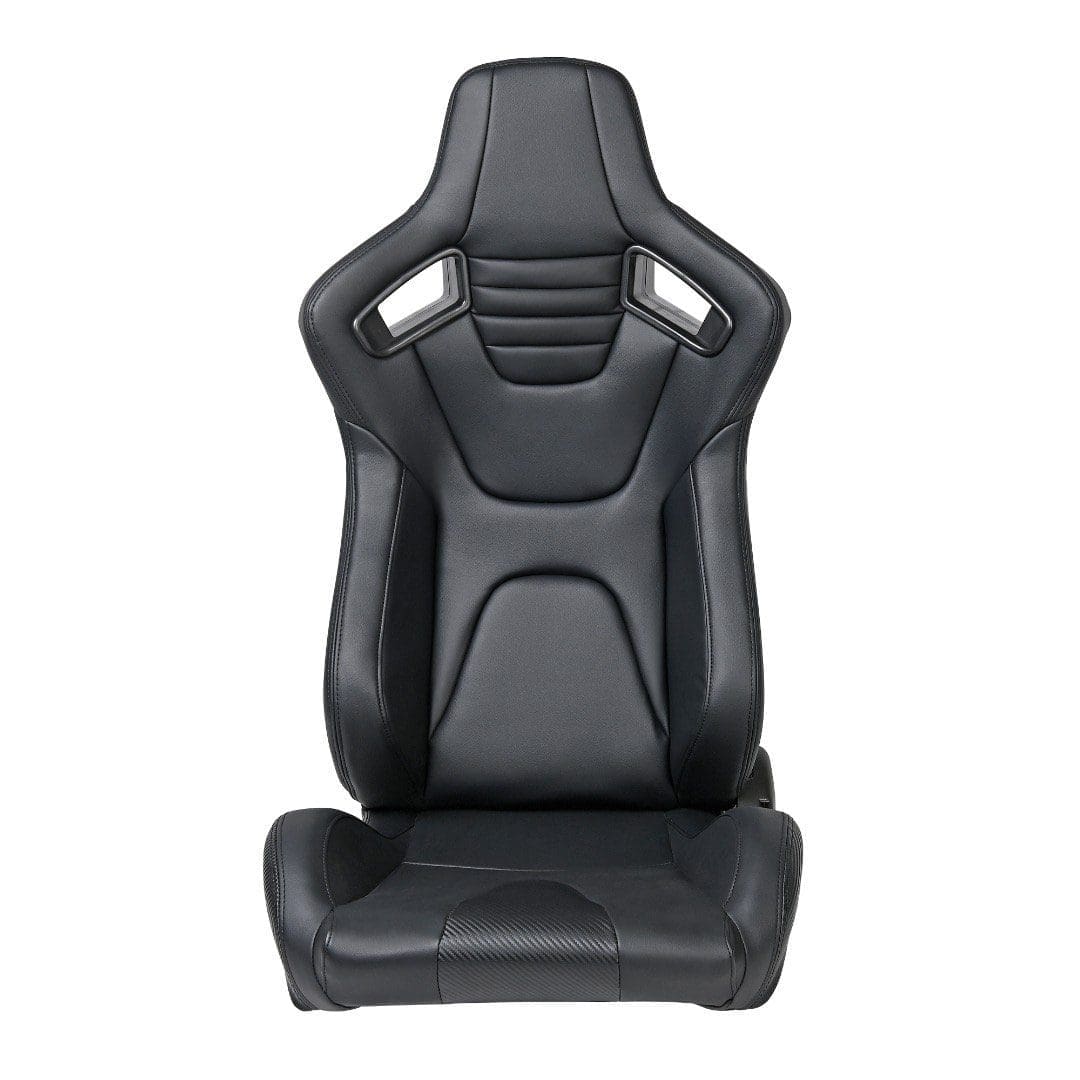 Ergonomic black racing-style gaming chair with headrest and contoured support.