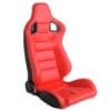 Red and black racing car seat with a sporty design.