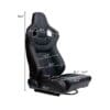 Black racing-style car seat with ergonomic design and harness slots.
