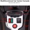 Multifunctional car center console with power and light switches.