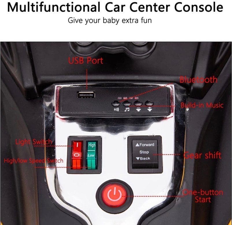 Multifunctional car center console with power and light switches.