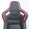 Black and red gaming chair with ergonomic design.