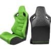 Two sporty car seats, one green front and one black back.