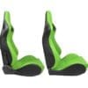 Green and black gaming or racing seats side by side.
