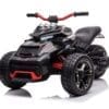 Black and red kids' electric quad bike with four wheels and handlebars.