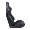 Black racing-style car seat with ergonomic design.