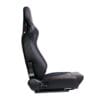 A sleek black racing-style car seat with ergonomic design.