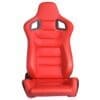 Red racing car seat with ergonomic design and side support.