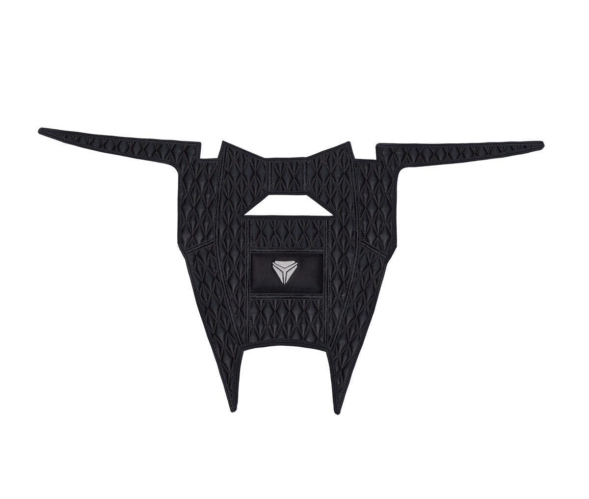 Black bat-shaped emblem with a textured pattern.