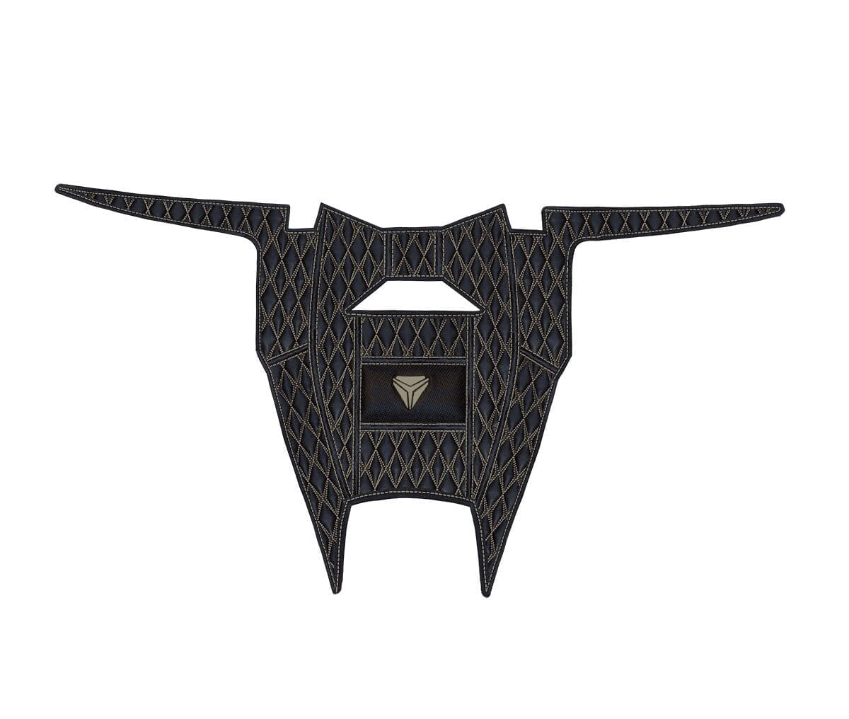 Black tribal bull head design with geometric patterns.