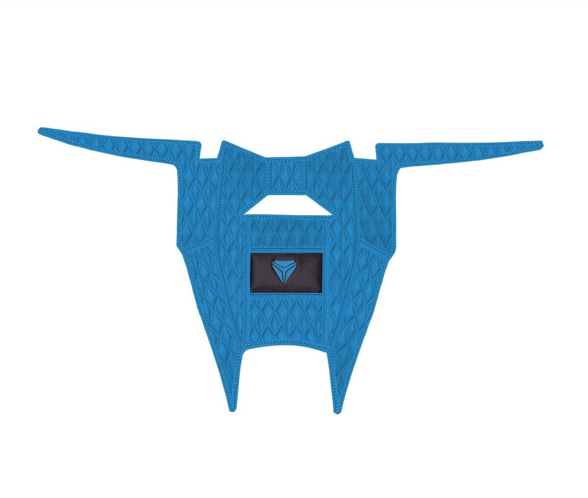 Blue robotic drone with extended wings and sensor in the front.