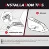 Installation tips for a passenger-side component with detailed illustrations.