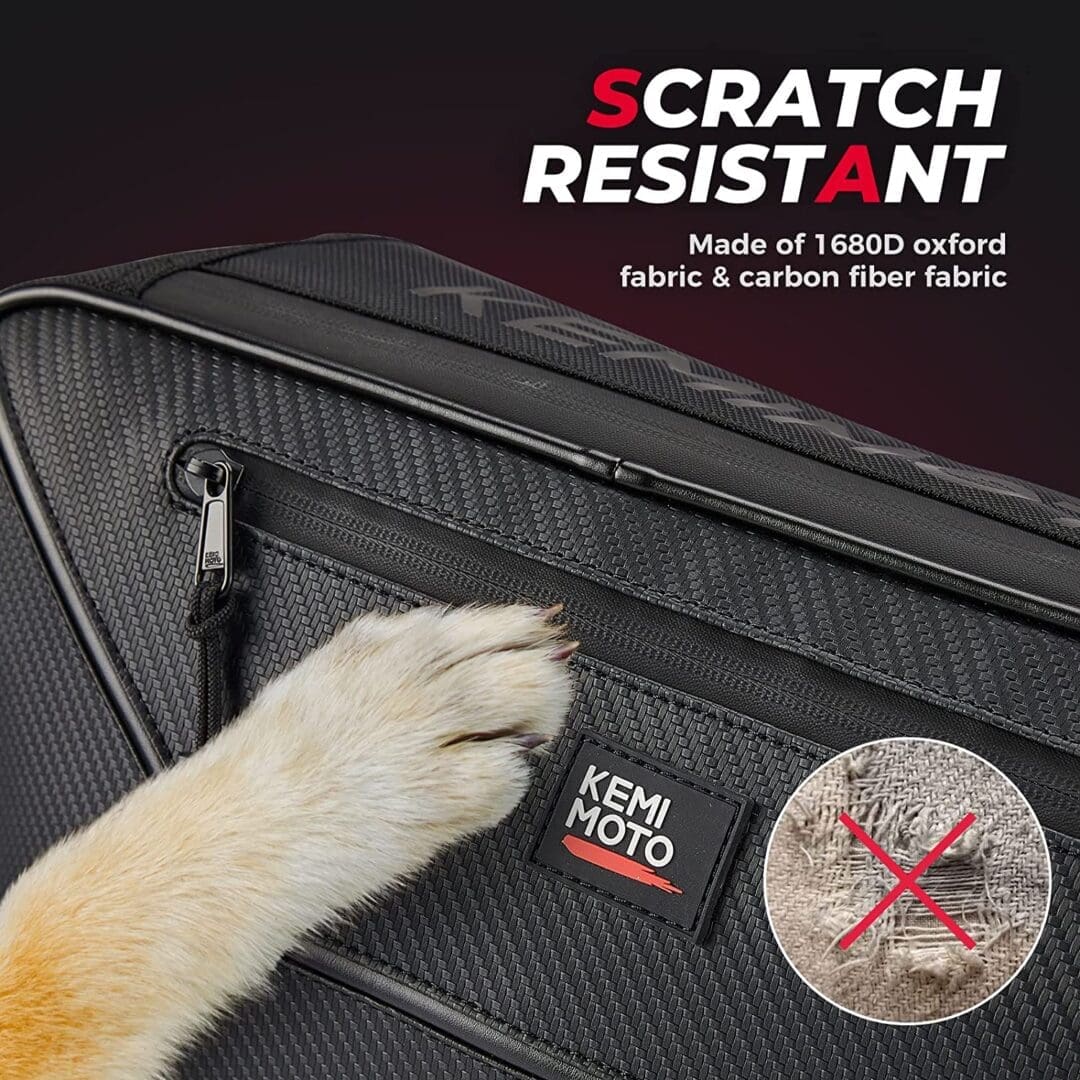Scratch-resistant pet carrier made of tough fabric and carbon fiber tubes.