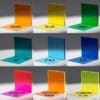 Colorful transparent acrylic sheets in various shades arranged in rows.