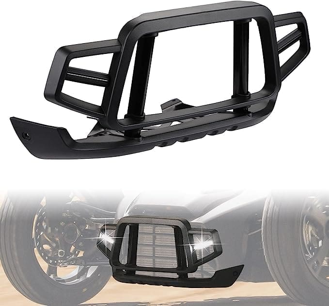 Black metal front bumper guard for vehicle protection.
