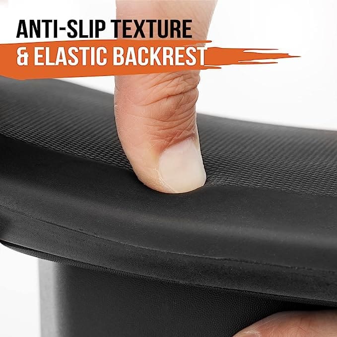 Close-up of a finger pressing a soft anti-slip textured chair backrest.