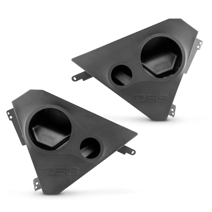 Pair of black car speaker adapter panels with mounting holes.