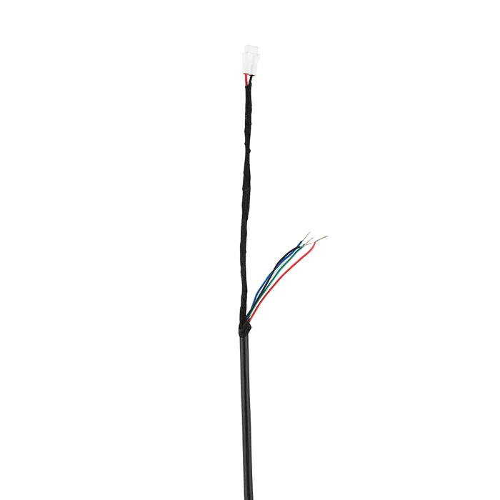 A black cable with exposed multicolored wires at the end.