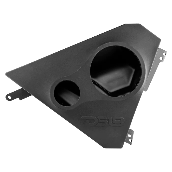 Black triangular plastic cover with two circular holes.