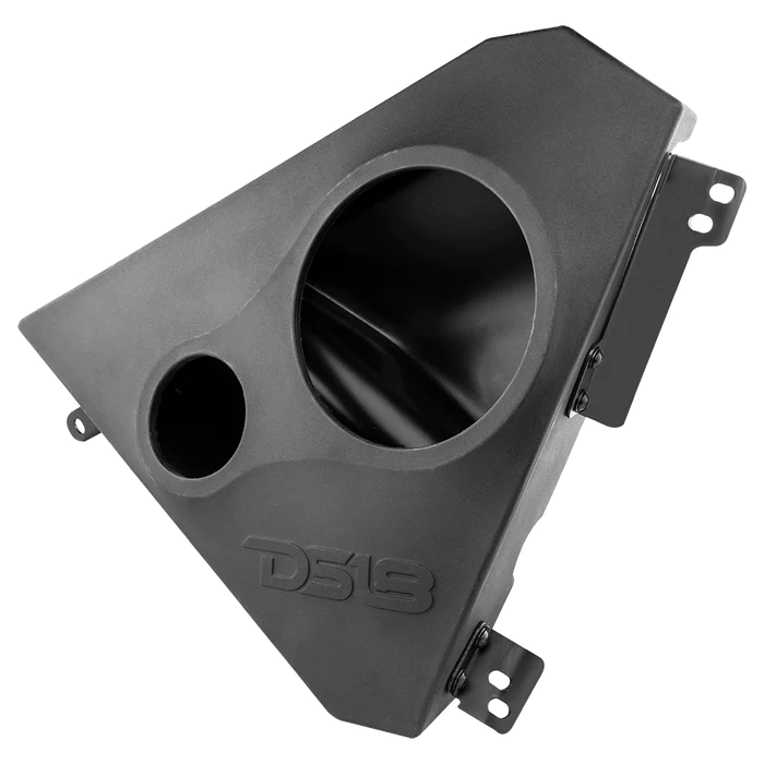 Black plastic automotive air intake duct with mounting brackets.