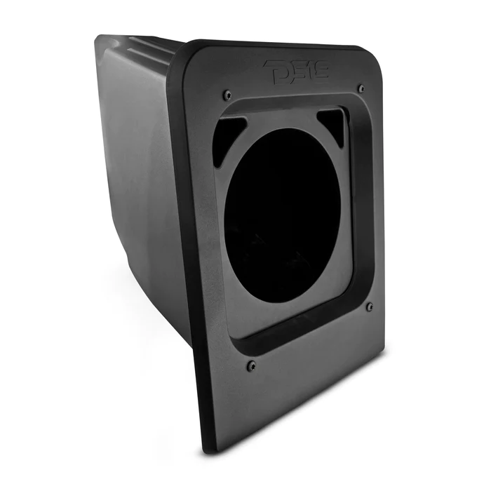 Black plastic wall vent cover with a square frame and round opening.