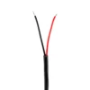 A black cable with two exposed wires, one red and one black.