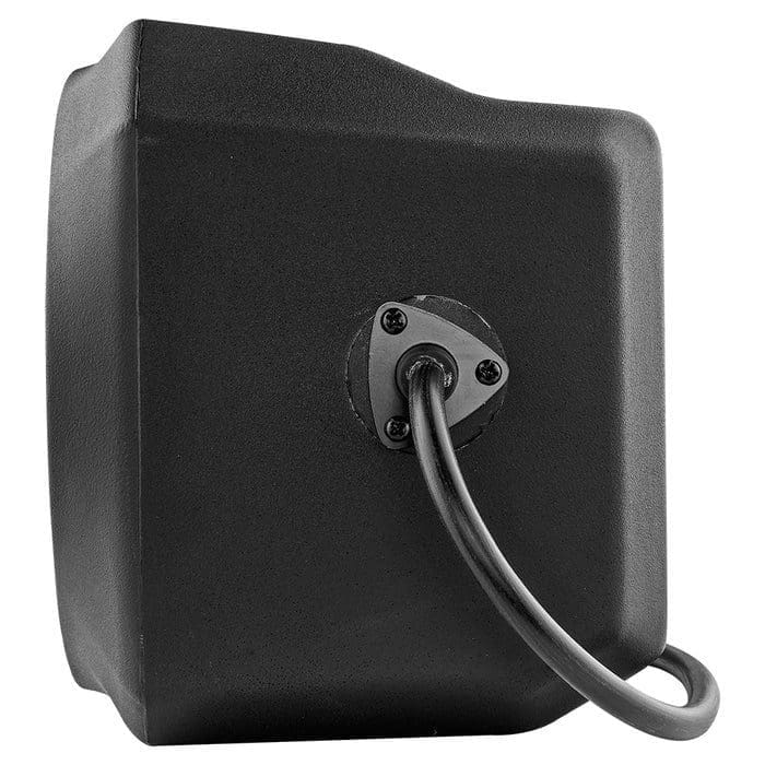 Black square aquarium filter with hose attachment.